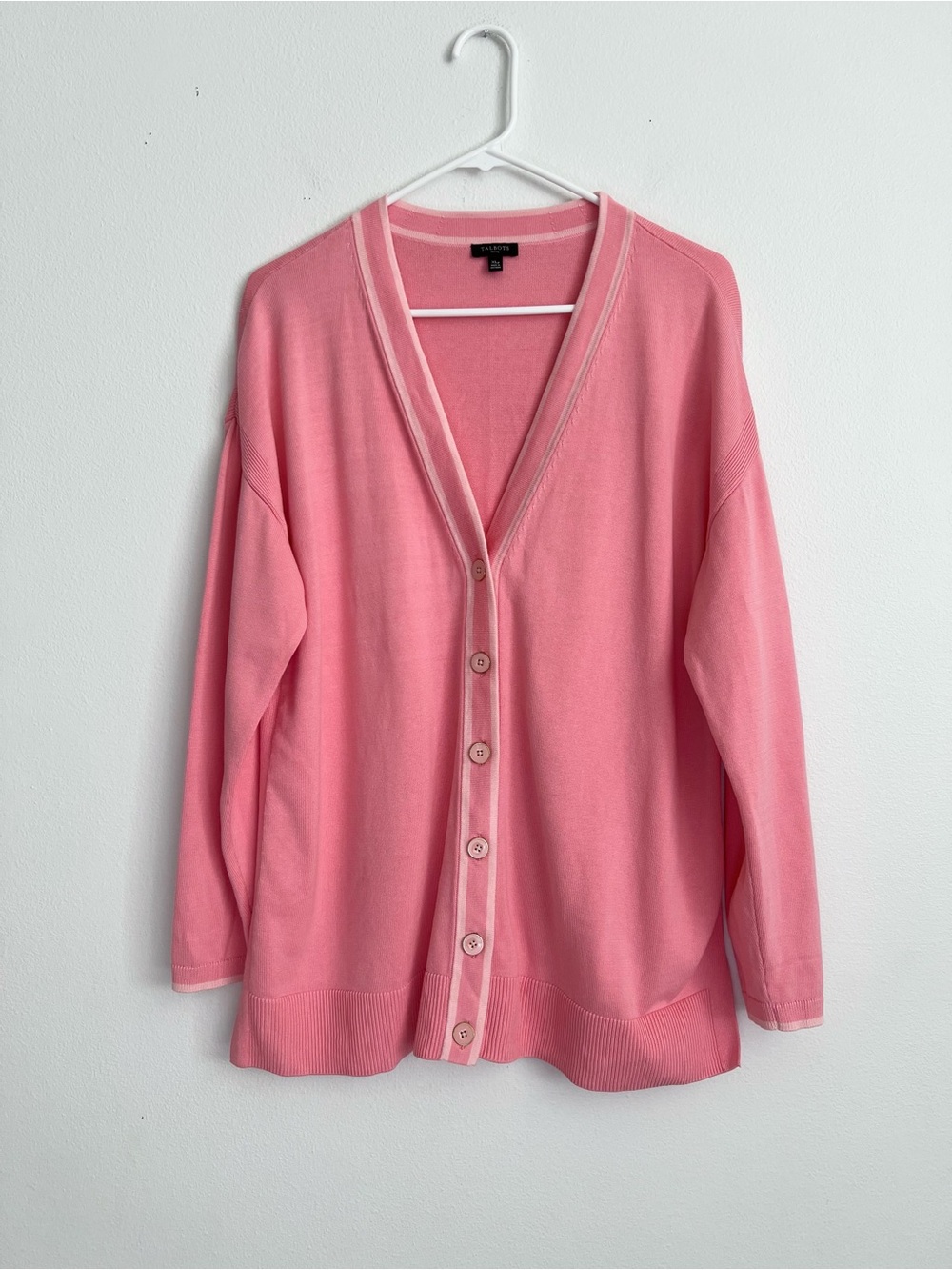 Talbots Pink Cotton Blend Preppy Cardigan V-Neck Button Up Academia Grandma Core